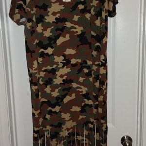 Ashley Stewart Green and Brown Camouflage Top